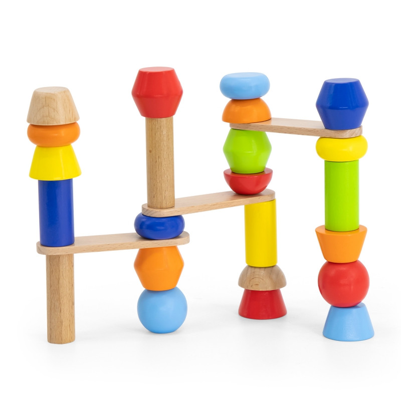 VIGA medinių geometrinių kaladėlių dėlionė 52 vnt.