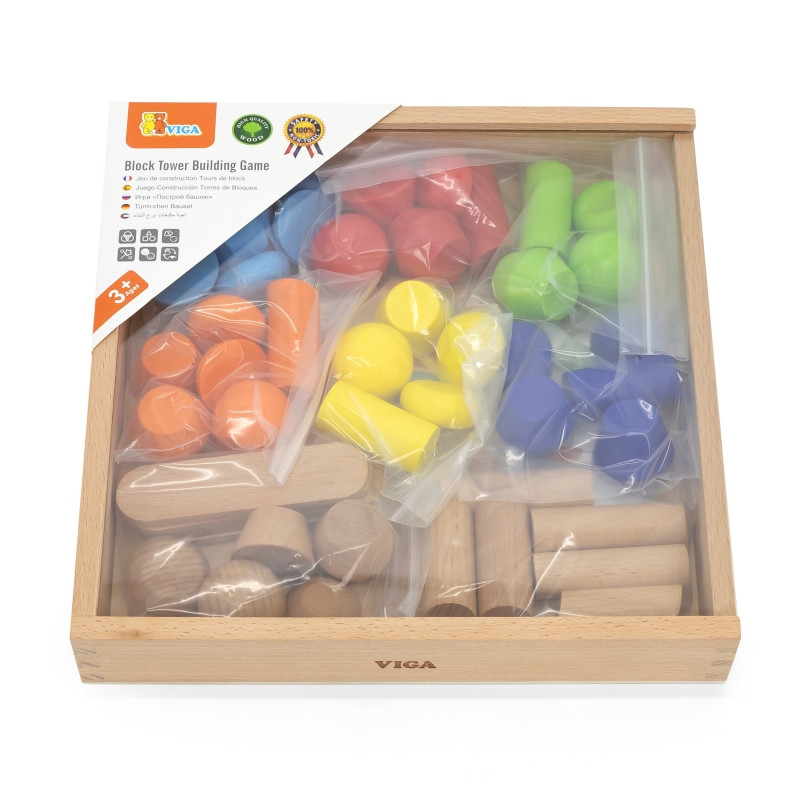 VIGA medinių geometrinių kaladėlių dėlionė 52 vnt.