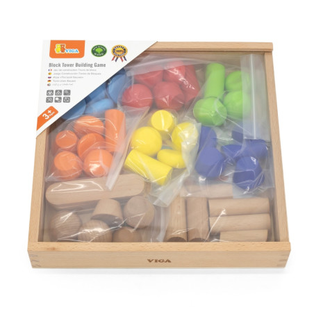 VIGA medinių geometrinių kaladėlių dėlionė 52 vnt.