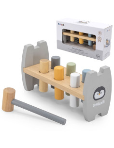 VIGA PolarB medinis plaktukas Hammer Punch Montessori pingvinas