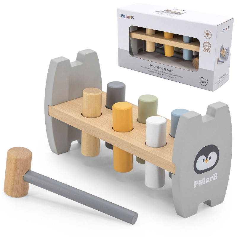 VIGA PolarB medinis plaktukas Hammer Punch Montessori pingvinas