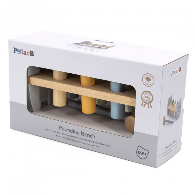 VIGA PolarB medinis plaktukas Hammer Punch Montessori pingvinas