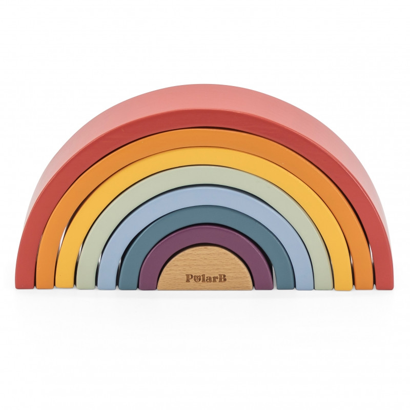 VIGA PolarB mediniai vaivorykštės dėlionės blokai Creative Montessori