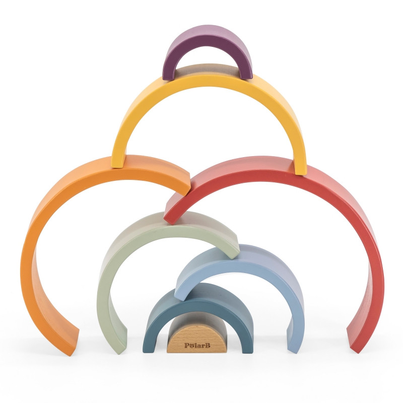 VIGA PolarB mediniai vaivorykštės dėlionės blokai Creative Montessori