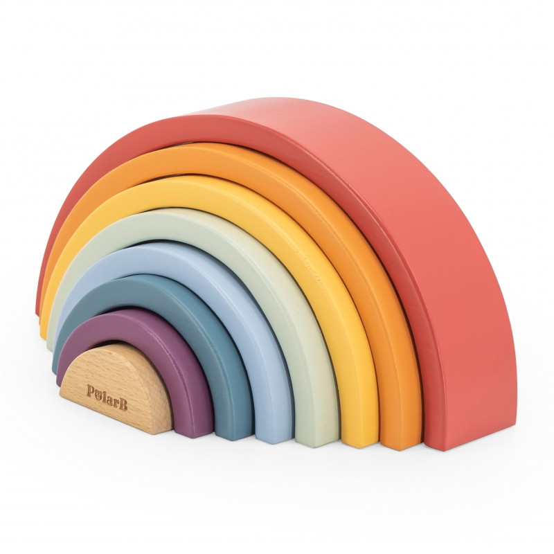 VIGA PolarB mediniai vaivorykštės dėlionės blokai Creative Montessori