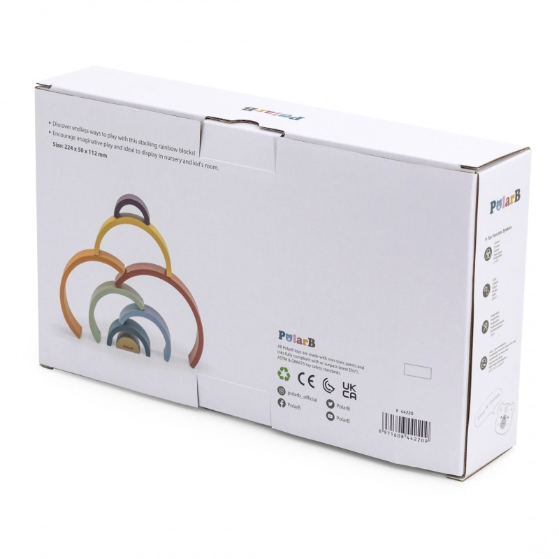 VIGA PolarB mediniai vaivorykštės dėlionės blokai Creative Montessori