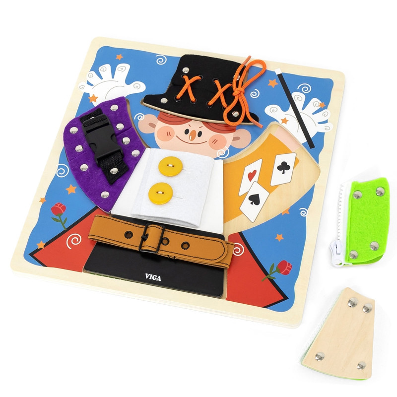 Деревянная манипуляционная доска VIGA с застежками и замками «Волшебник Монстессори»