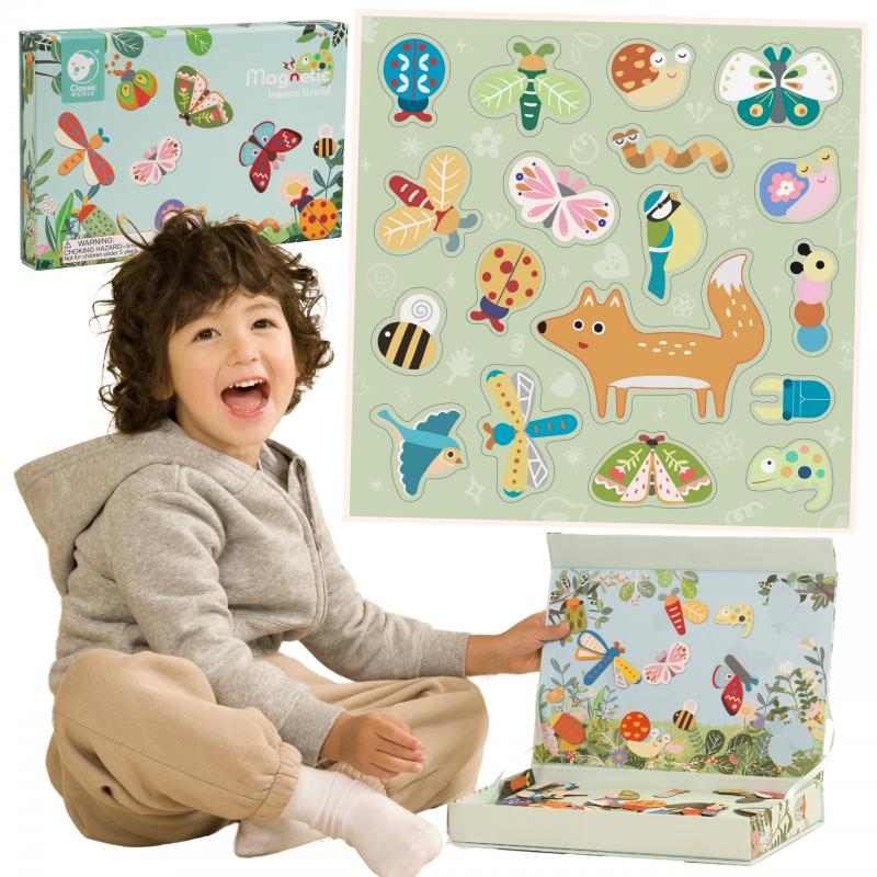 CLASSIC WORLD Magnetinė dėlionė Gyvūnai Lentos blokai Dėlionės atmintis 66 vnt.