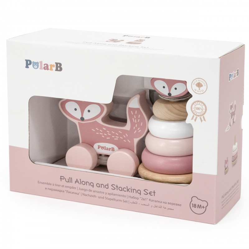 VIGA PolarB medinės piramidė su lape + traukiama lapė, rinkinys