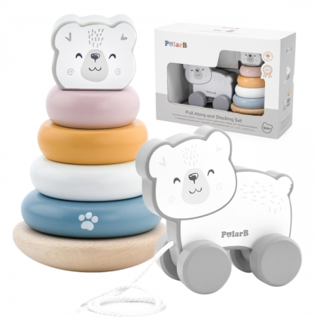 VIGA PolarB Baltojo lokio medinė piramidė + Traukimo baltojo lokio rinkinys VIGA PolarB Baltojo lokio medinė piramidė + Traukimo baltojo lokio rinkinys