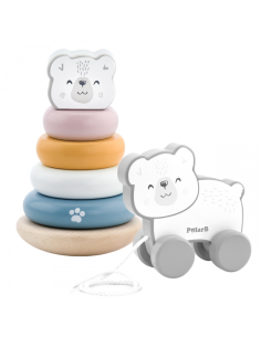 VIGA PolarB Baltojo lokio medinė piramidė + Traukimo baltojo lokio rinkinys 2