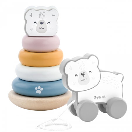 VIGA PolarB Baltojo lokio medinė piramidė + Traukimo baltojo lokio rinkinys VIGA PolarB Baltojo lokio medinė piramidė + Traukimo baltojo lokio rinkinys