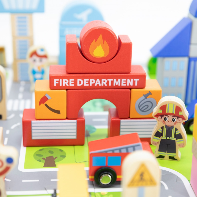 VIGA medinis rinkinys miesto statybinių blokų lentos figūrėlės