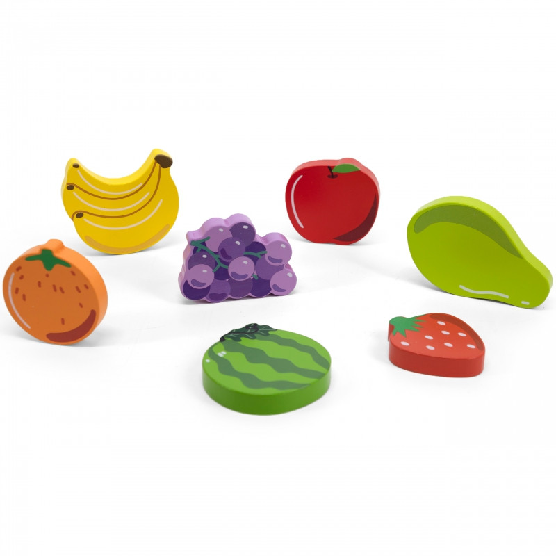 VIGA medinė dėlionė Montessori 2in1 figūrėlės vaisiai
