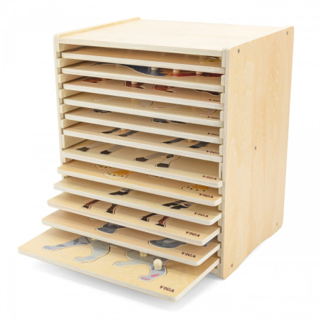 Набор деревянных пазлов VIGA (12 пазлов Монтессори с животными) + подставка