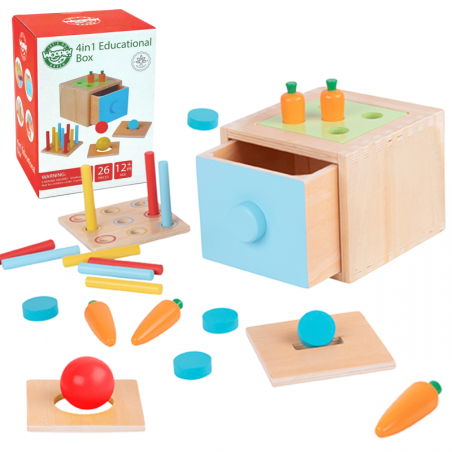 WOOPIE GREEN medinis mokomasis stalčius 4in1 Montessori rūšiavimo žaidimas morkų FSC WOOPIE GREEN medinis mokomasis stalčius 4in1 Montessori rūšiavimo žaidimas morkų FSC