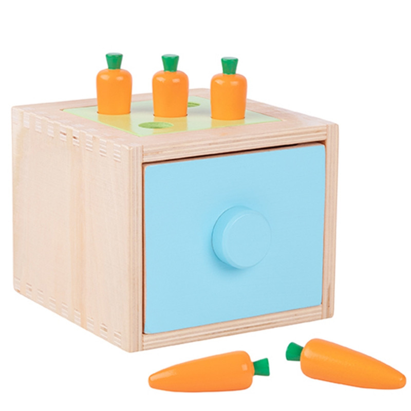 WOOPIE GREEN medinis mokomasis stalčius 4in1 Montessori rūšiavimo žaidimas morkų FSC