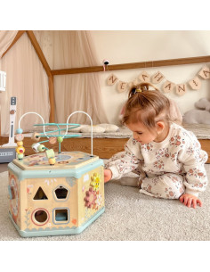 TOOKY TOY Interaktyvi Montessori medinė šešiakampė atidaroma dėžutė 2