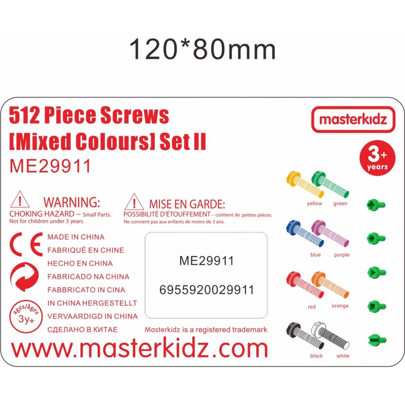 MASTERKIDZ Разноцветные винты 5 форм для творческой доски STEM 512 деталей, разные цвета