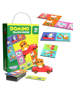 WOOPIE Edukacinis žaidimas Transporto gyvūnų dėlionė Domino Montessori