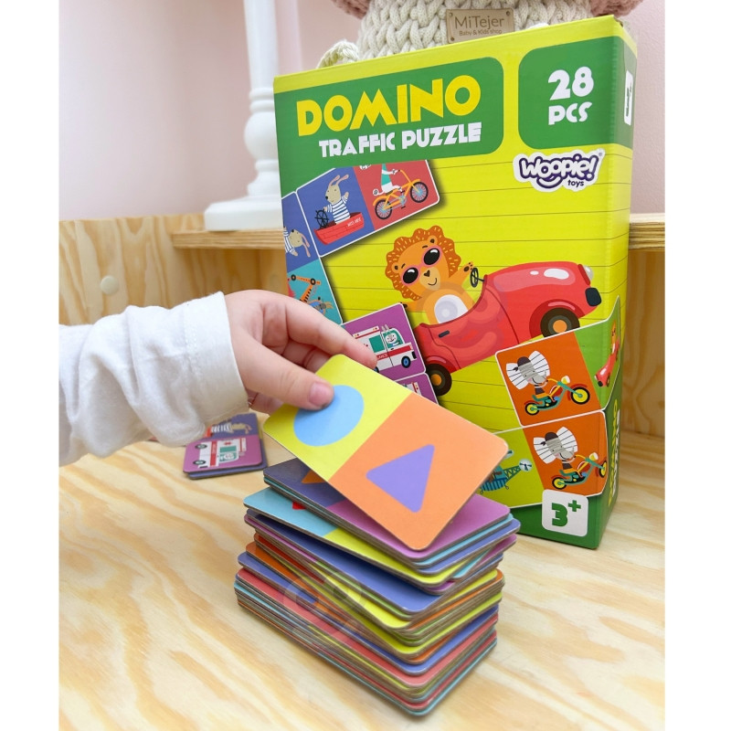 WOOPIE Edukacinis žaidimas Transporto gyvūnų dėlionė Domino Montessori
