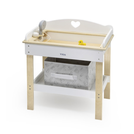 VIGA medinis persirengimo stalas 2in1 lėlės vonia