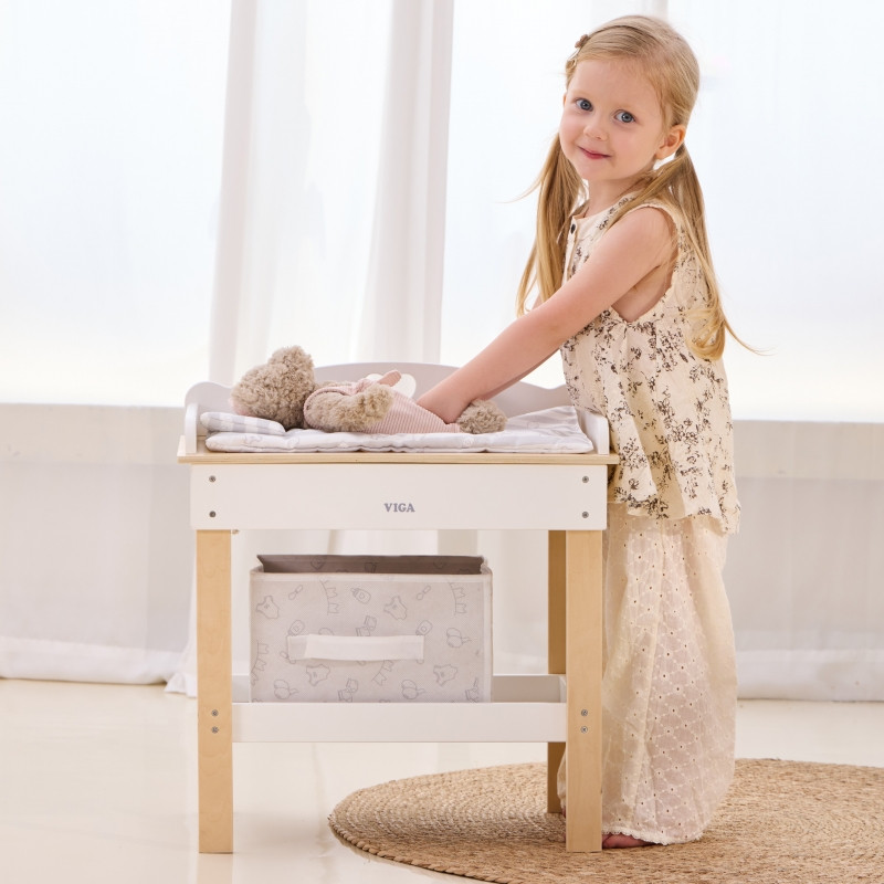Деревянный пеленальный столик VIGA 2 в 1, ванночка для кукол