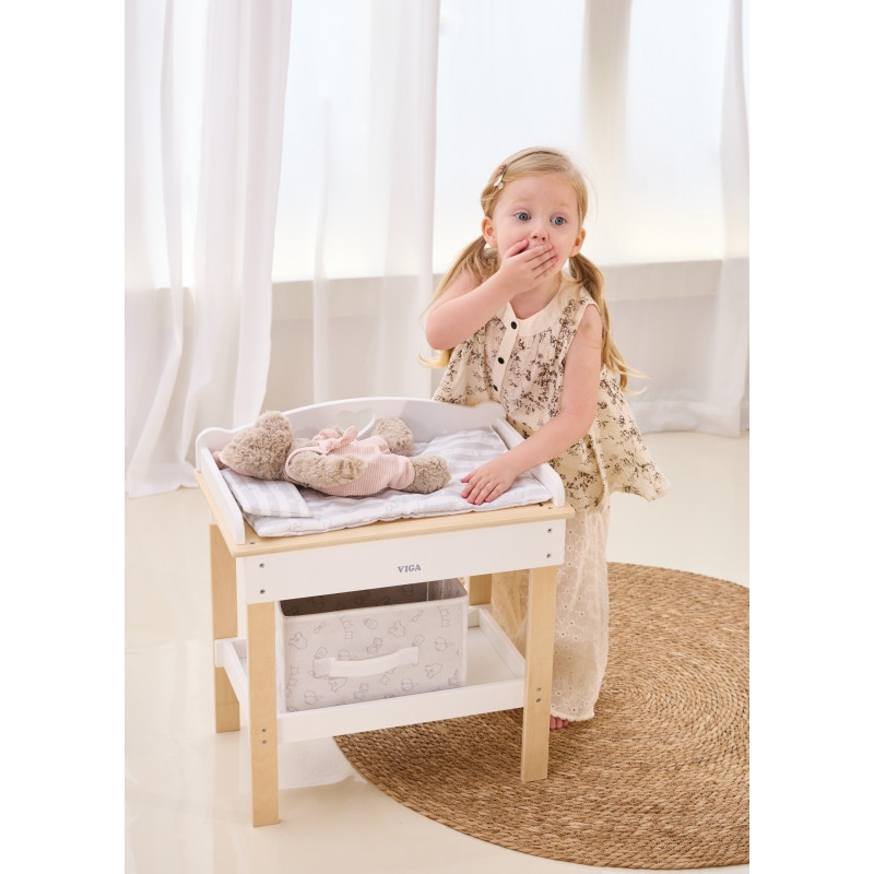 Деревянный пеленальный столик VIGA 2 в 1, ванночка для кукол