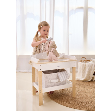 VIGA medinis persirengimo stalas 2in1 lėlės vonia