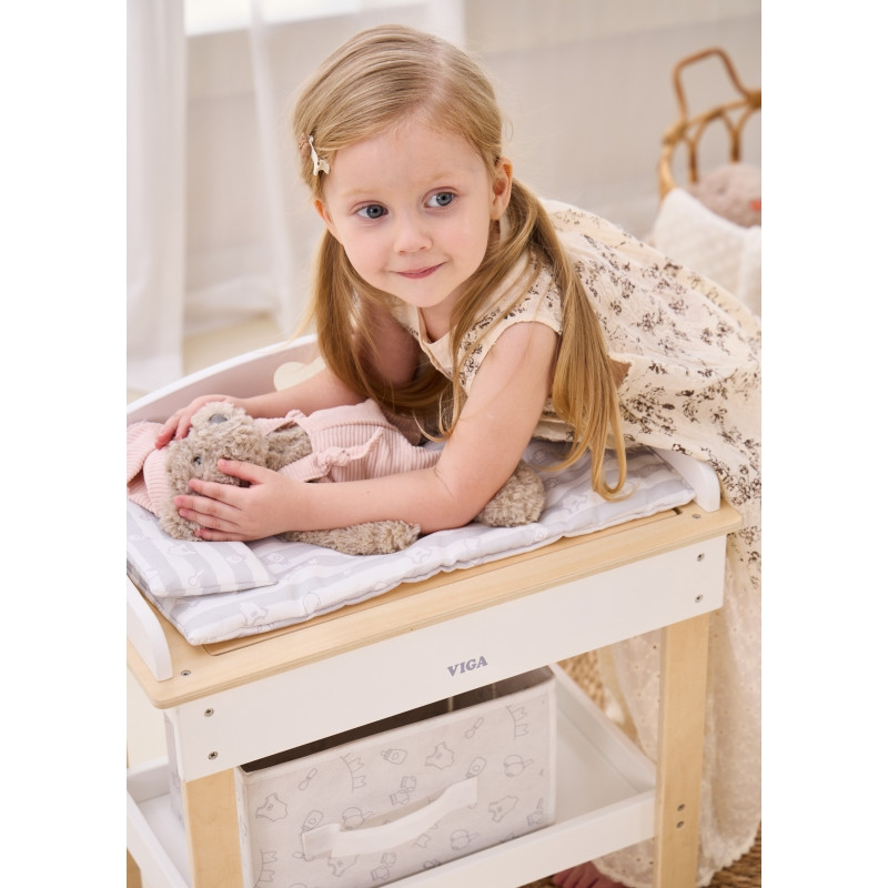 Деревянный пеленальный столик VIGA 2 в 1, ванночка для кукол