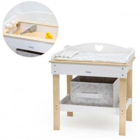 Деревянный пеленальный столик VIGA 2 в 1, ванночка для кукол Деревянный пеленальный столик VIGA 2 в 1, ванночка для кукол