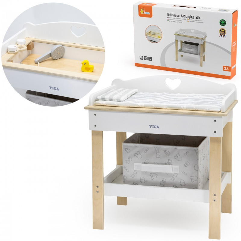 Деревянный пеленальный столик VIGA 2 в 1, ванночка для кукол