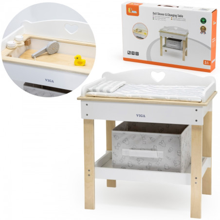 VIGA medinis persirengimo stalas 2in1 lėlės vonia