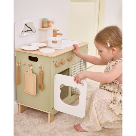 VIGA PolarB didelė medinė virtuvė su sulankstomu stalviršiu + spintelė su užuolaida