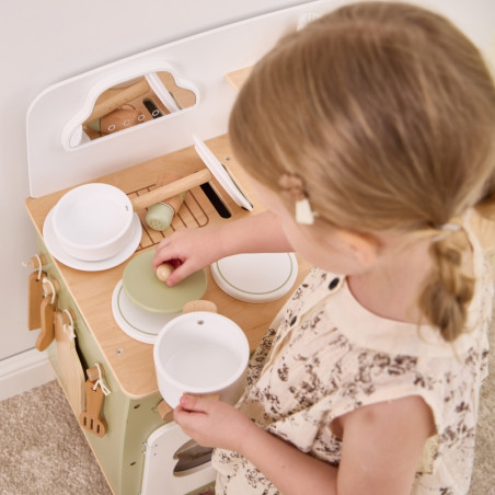 VIGA PolarB didelė medinė virtuvė su sulankstomu stalviršiu + spintelė su užuolaida