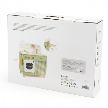 VIGA PolarB didelė medinė virtuvė su sulankstomu stalviršiu + spintelė su užuolaida