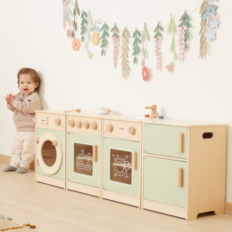 VIGA PolarB medinis virtuvės komplektas XL skalbimo mašinos viryklė indaplovė - žalia VIGA PolarB medinis virtuvės komplektas XL skalbimo mašinos viryklė indaplovė - žalia