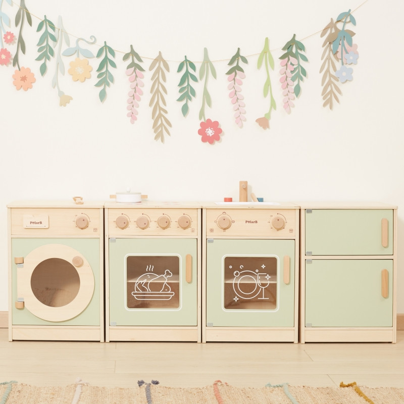 VIGA PolarB medinis virtuvės komplektas XL skalbimo mašinos viryklė indaplovė - žalia