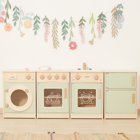 VIGA PolarB medinis virtuvės komplektas XL skalbimo mašinos viryklė indaplovė - žalia VIGA PolarB medinis virtuvės komplektas XL skalbimo mašinos viryklė indaplovė - žalia