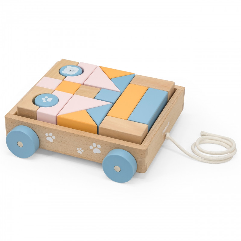 VIGA PolarB Medinis traukiamasis vežimėlis + kaladėlės 21 vnt.