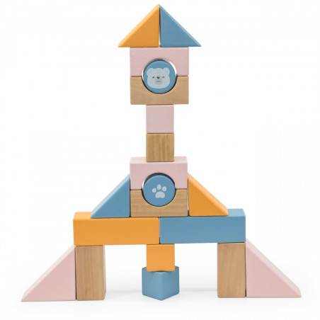 VIGA PolarB Medinis traukiamasis vežimėlis + kaladėlės 21 vnt.