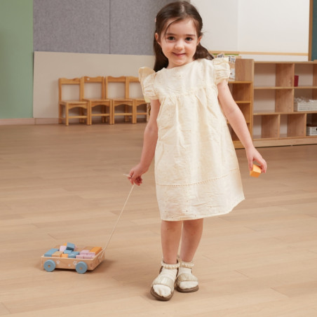 VIGA PolarB Medinis traukiamasis vežimėlis + kaladėlės 21 vnt.