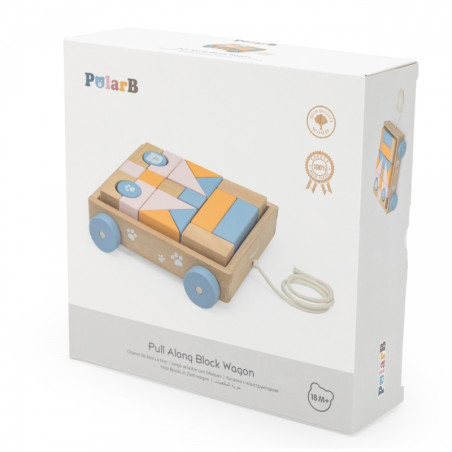 VIGA PolarB Medinis traukiamasis vežimėlis + kaladėlės 21 vnt.