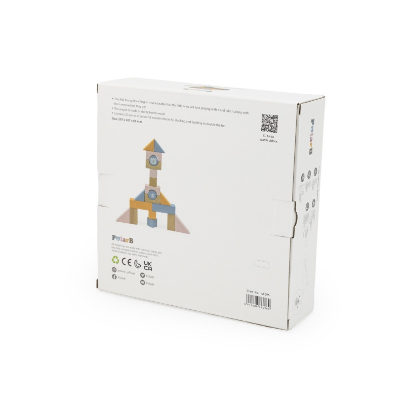 VIGA PolarB Medinis traukiamasis vežimėlis + kaladėlės 21 vnt.