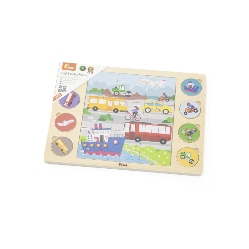 VIGA Wooden Puzzle Guess the Shadow - Means of Transport 17-piece puzzle