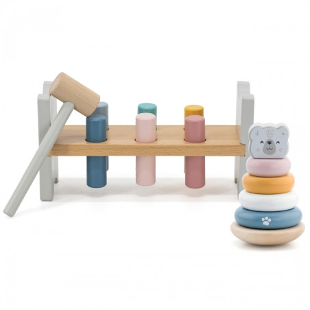 Набор VIGA PolarB: деревянная пирамидка + молоток «Белый медведь» Монтессори