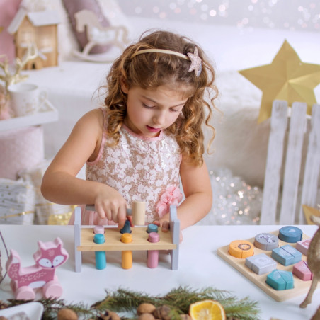 Набор VIGA PolarB: деревянная пирамидка + молоток «Белый медведь» Монтессори