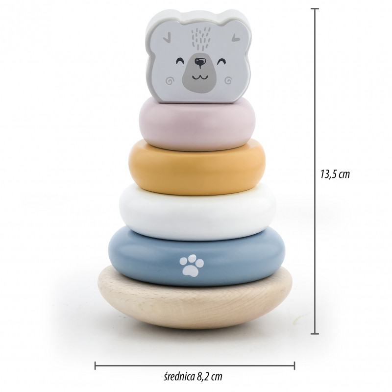 VIGA PolarB rinkinys medinė piramidė + perforatorius su plaktuku Montessori baltasis lokys