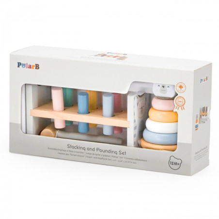 Набор VIGA PolarB: деревянная пирамидка + молоток «Белый медведь» Монтессори