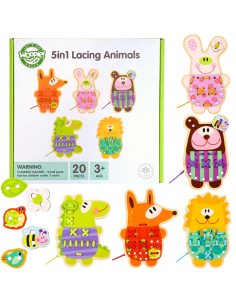 WOOPIE GREEN Деревянное кружево 5-в-1 Животные для продевания ниток